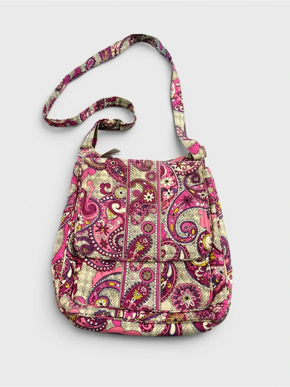 Retired Vera Bradley Paisley Meets Plaid Quilted Flap Crossbody Messenger Bag